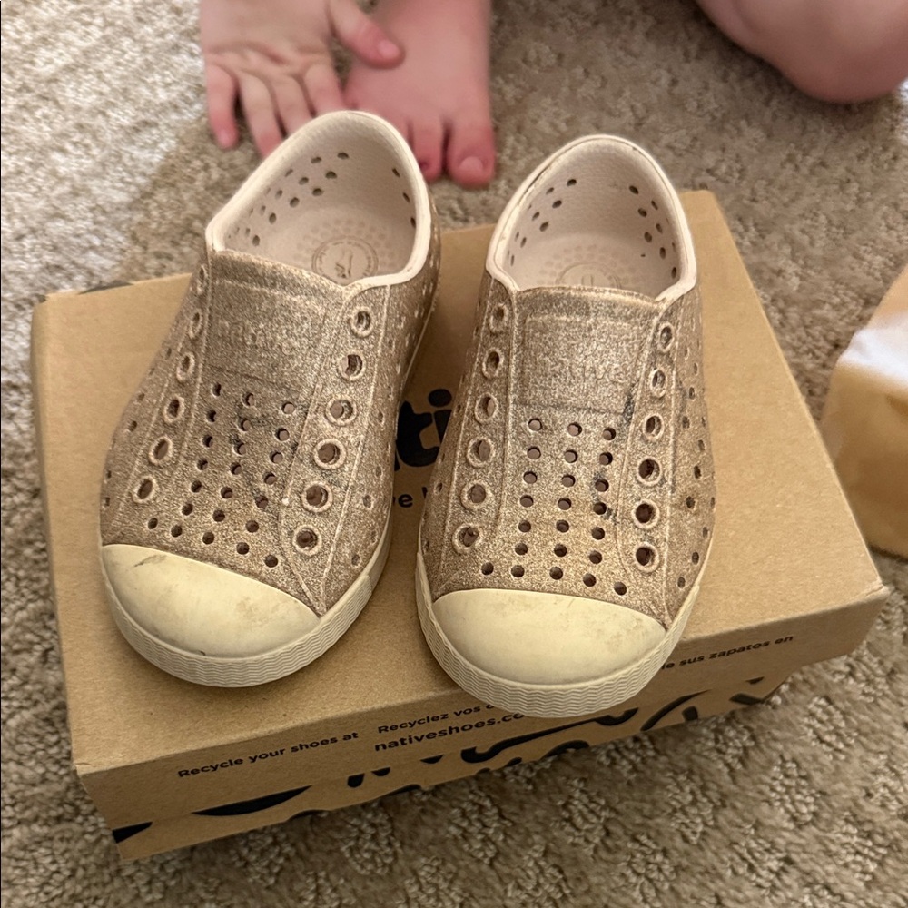 Native Kids Gold Slip-On Sneakers